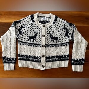Old Navy Nordic Fair Isle Reindeer Cardigan | Cozy Winter Knit | Size S